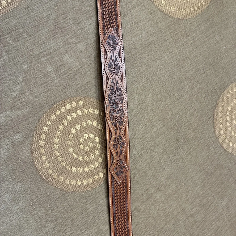 3D Belt Co. Men's Leather Belt Western Buckle Handtool Weave Pattern Sz. 46 NWT